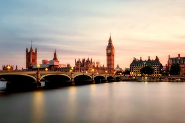 A soft focus image of the Palace of Westminster and Westminster Bridge