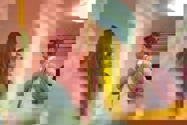 A group of people at an event talking