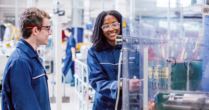 Engineering apprentices in workshop