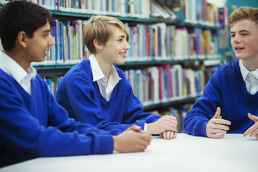 Secondary school students in library